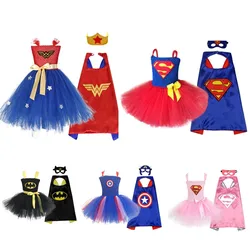 Summer Girls Tutu Dress with Mask Super Hero Inspired Baby Costume Kids SuperHero Cosplay Christmas Halloween Wonder Dress