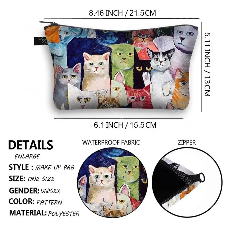 black and white cat cosmetic organizer bag Pure Cute Angel cat prints Cosmetic Bag  Women makeup bags  girls make up case