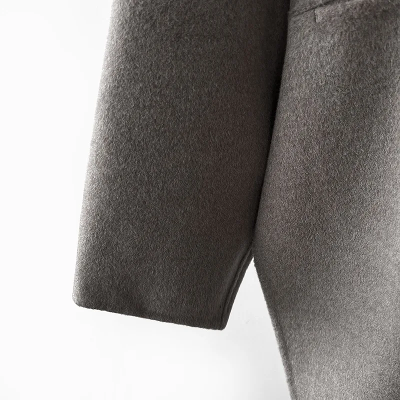 معطف بغطاء للرأس متوسط الطول مع سويت شيرت من الصوف والكشمير بلونين #4