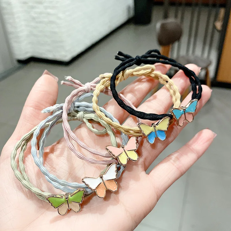 

Color Block Oil Drop Butterfly Hair Tie Korean Style Fresh Hair Rope for Women Simple Versatile Hair Band Small Elastic Hair Acc