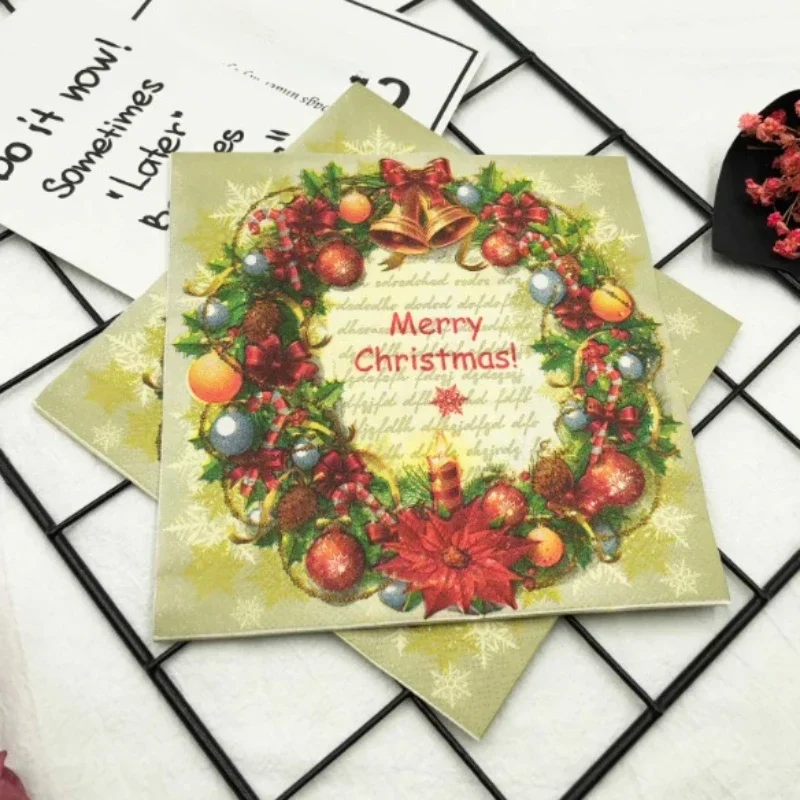 المناديل المطبوعة الملونة بالجملة أجراس نمط عيد الميلاد فندق مقهى عيد الميلاد الاحتفال حفلة الأنسجة الملابس للتخصيص 33*33