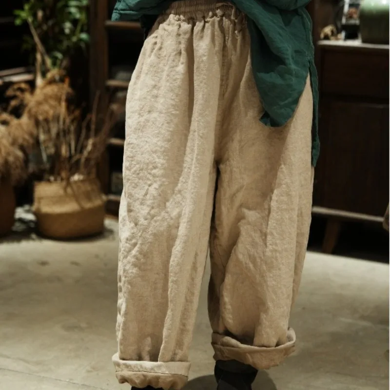 Women Vintage Double Layer Wide Leg Drawstring Lace-up Casual Pants Solid Color Elastic Waist Trouser 2026 New Autumn Lady Pants