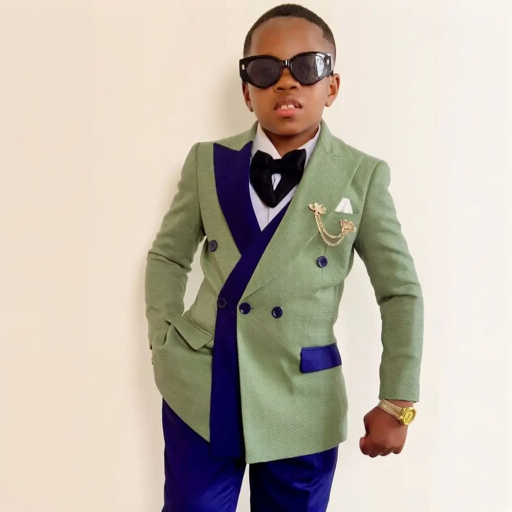 Double Breasted 2 Pieces Kids Boys Suit Set Premium Textured Fabric Asymmetric Accents Wedding Celebrity Birthday Tuxedo