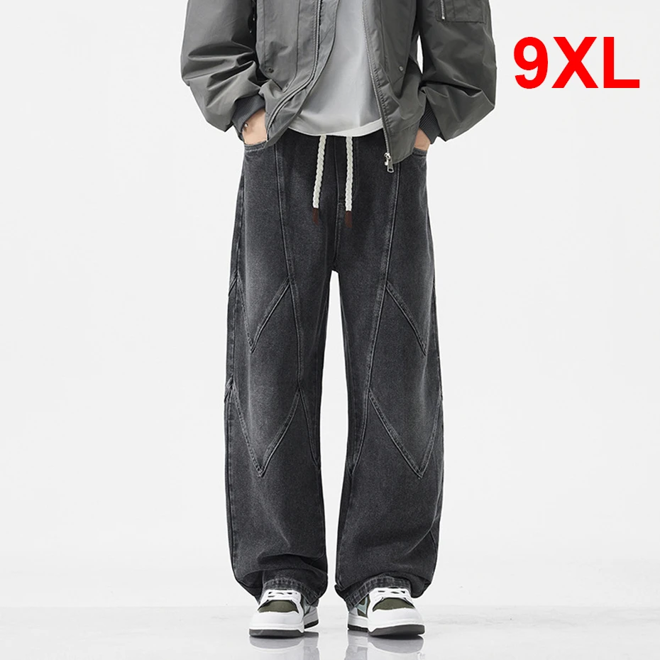 

9XL Plus Size Straight Jeans Men Harajuku Vintage Denim Pants Stretch Waist Baggy Jeans Male Big Size Denim Pants