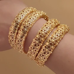 24K Flower Gold Color Bangles For Women African Ethiopian Bracelets Wedding Square Jewelry Party Gifts Bijoux Comorien Dubai