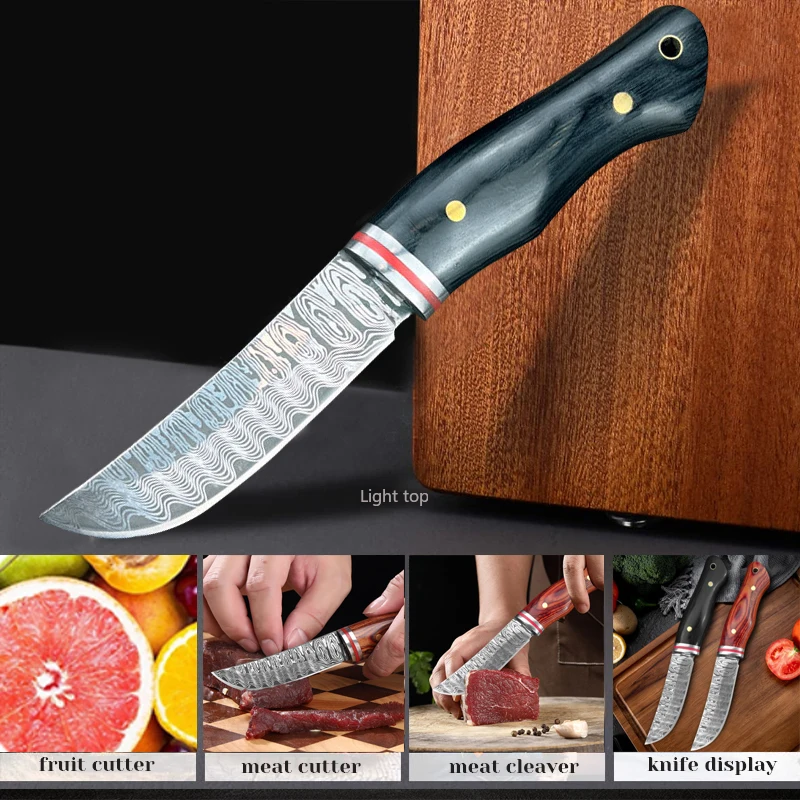 Damascus Boning Knife Meat Cleaver Mongolian Meat Eating Knife Beef Sheep Cutting Fruit Slicing Stainless Steel Kitchen Knife