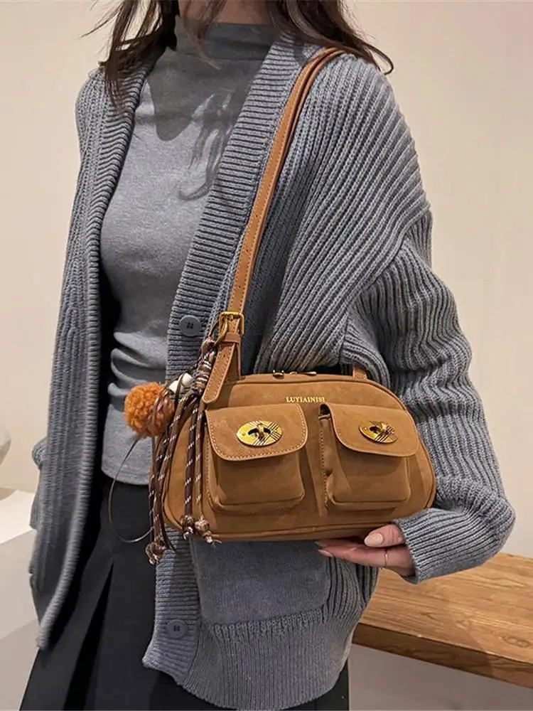

Retro Boston Bag Pillow Double ket Women's Single oulder Bag Large Capaci Handheld Underarm Bag Winter New Arrival