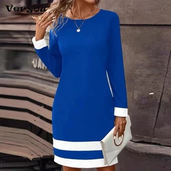 2024 New Spring Autumn Elegant Lady Office Dress Women O Neck Long Sleeve Striped Print Mini Dresses For Women Party Dresses