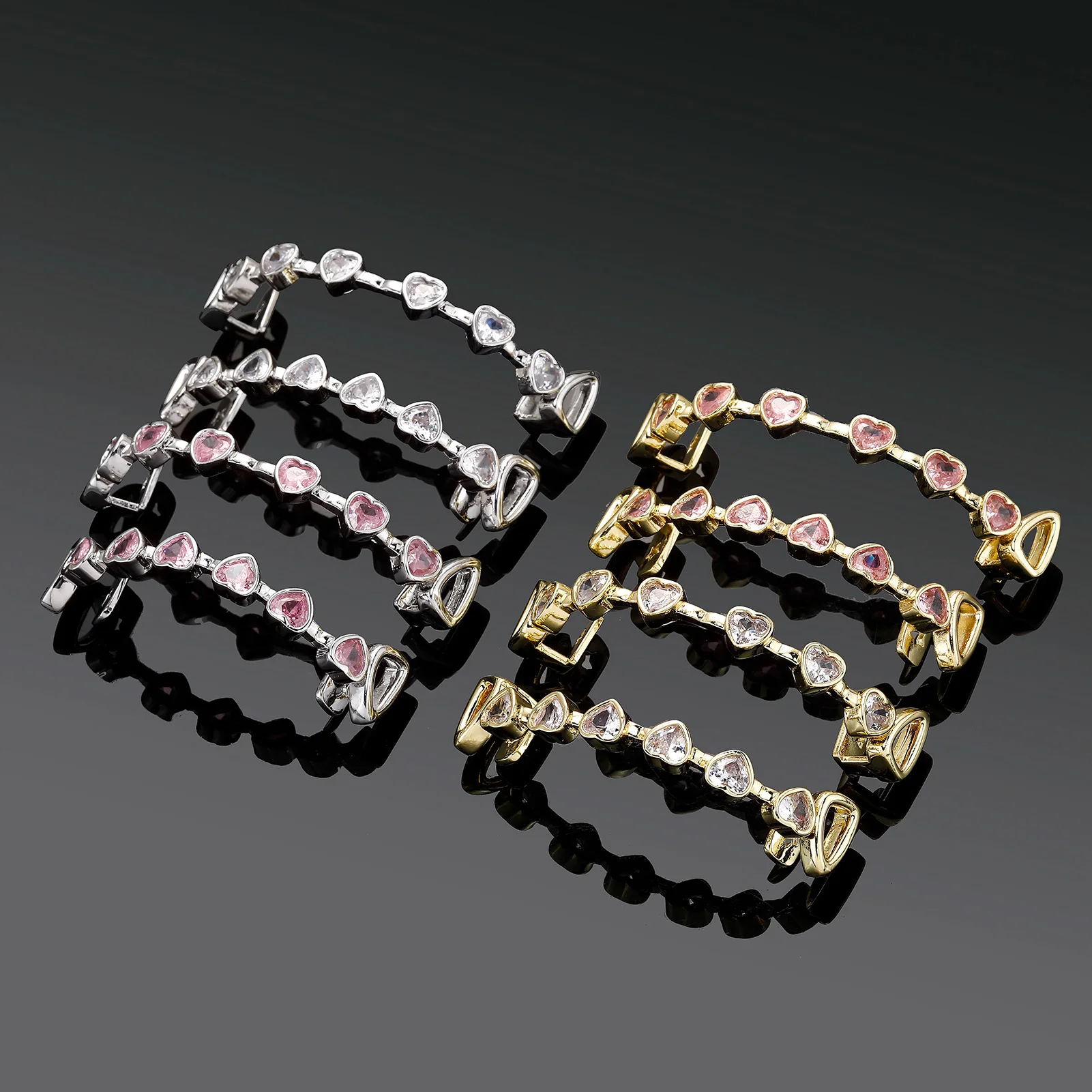 JINAO Wunderschönes, eisrosa CZ-Stein-Grillz-Set mit 8 Zähnen, Glücks-Herz-Design, für Männer und Frauen, Ober- und Unterkiefer, glänzender Stern-Grill, Punk-Rapper, Weihnachten – Detail 7