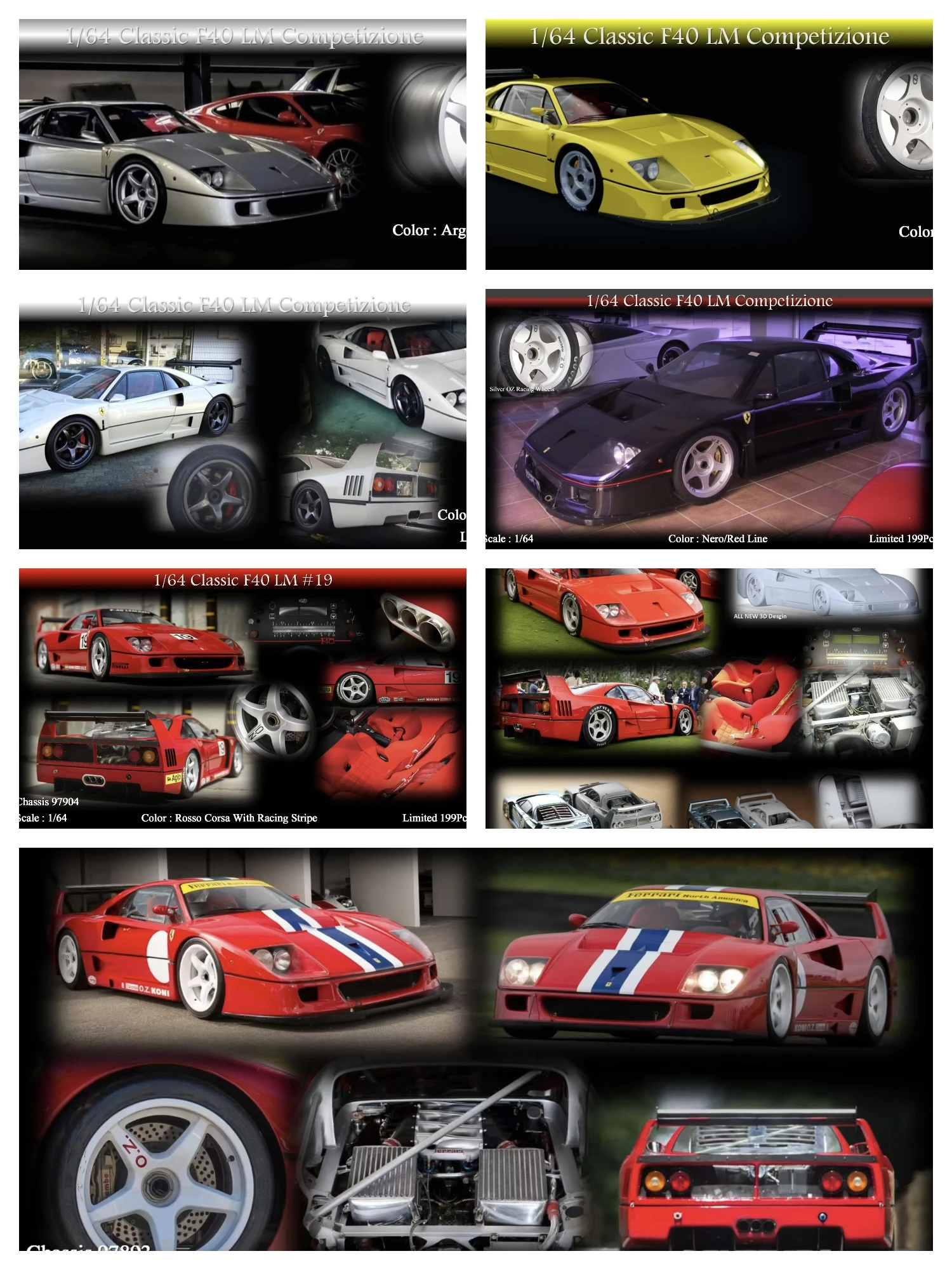 MY64 M64X 1:64 Modelo de Coche de Resina Clásico Prancing Horse F40 LM Competizione