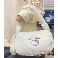 Sanrio Hello Kitty Plush Bag for Women Girl Cartoon Cute Winter Plush Handbag Large Capacity Underarm Shoulder Bag Birthday Gift