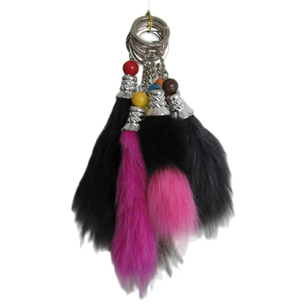 

free shipping cheap real fur keychain with gem colors natural fox fur key chain