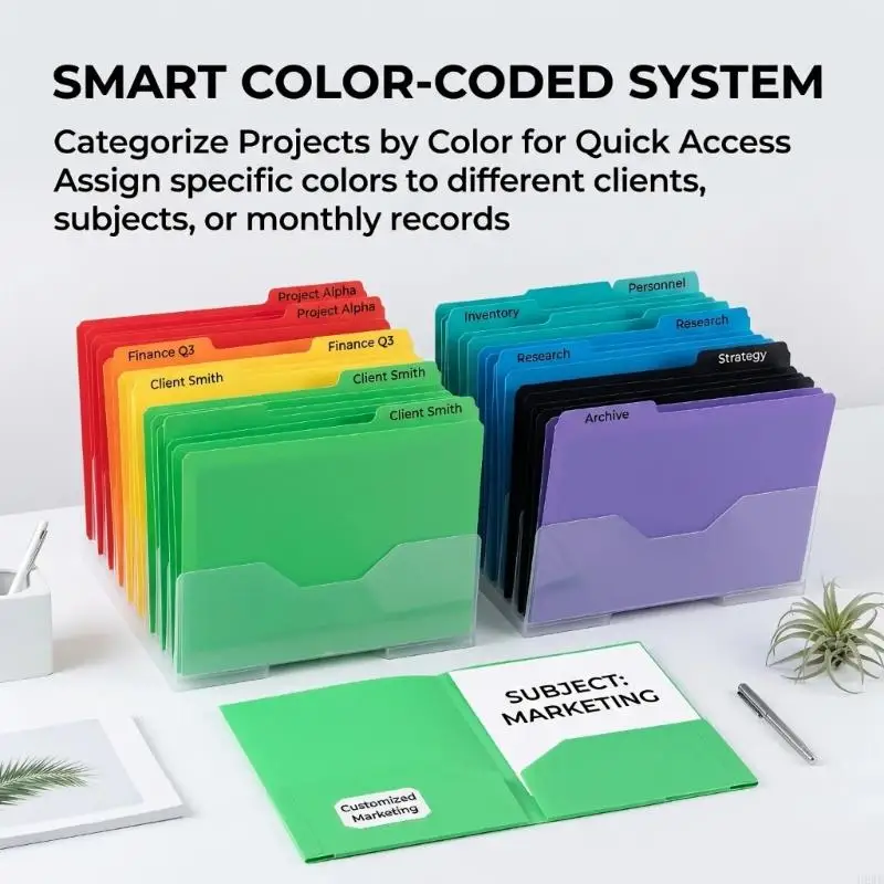 Two-Pocket Document Folders, 7-Piece in Assorted Color with Name-Card Slots for A4 Documents, Project Records, and Subject H8WD