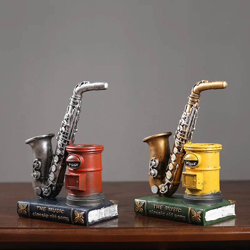 American retro saxophone model pen holder European desktop storage box office student ornament stationery