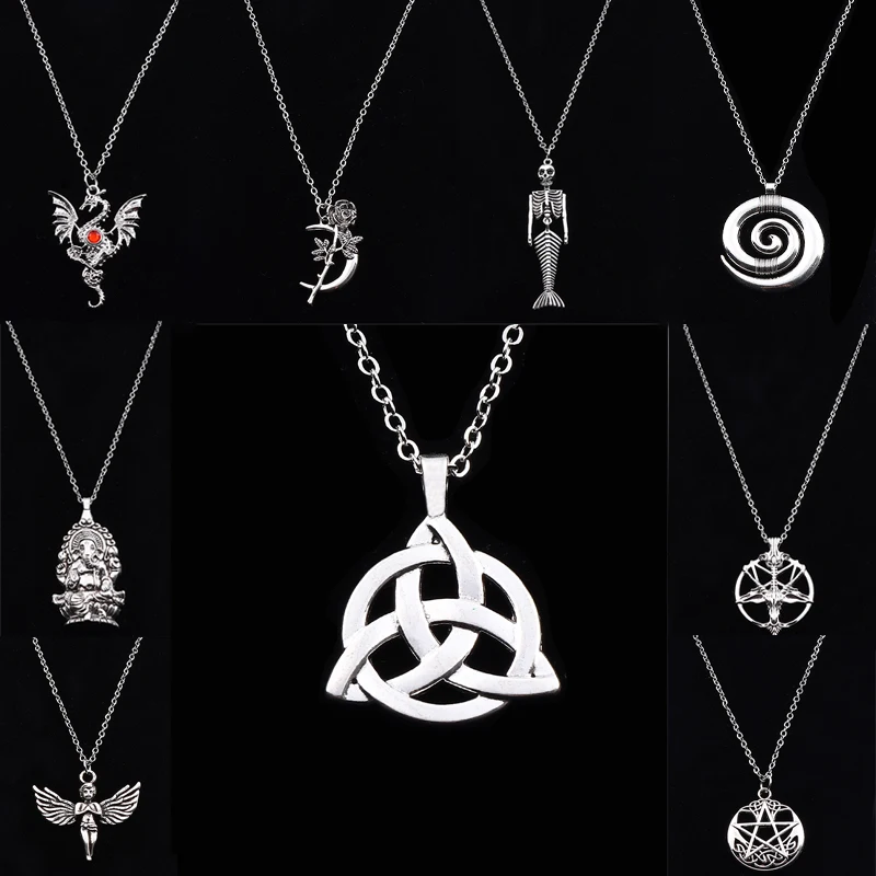 Bohemian Long Silver Chain With Celtic Knot Triquetra Trinity Charm Pendant Chain Necklace 20