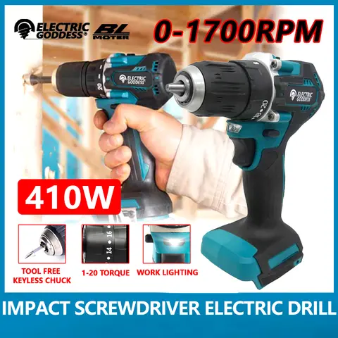 전기 여신 DDF487 410W 무선 전기 충격 드릴 LED 브러시리스 드라이버 Makita 18V 배터리 용 충전식 파워 드릴