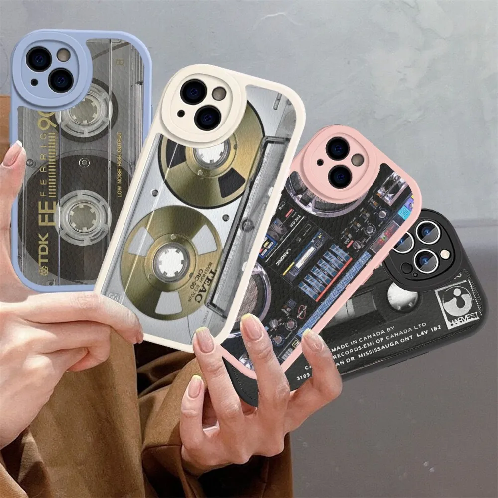 Coque de téléphone en cuir dur avec cassette, iPhone 16 15 14 13 12 Mini 11 14 Pro Max Xs X Xr 7 8 Plus Fundas