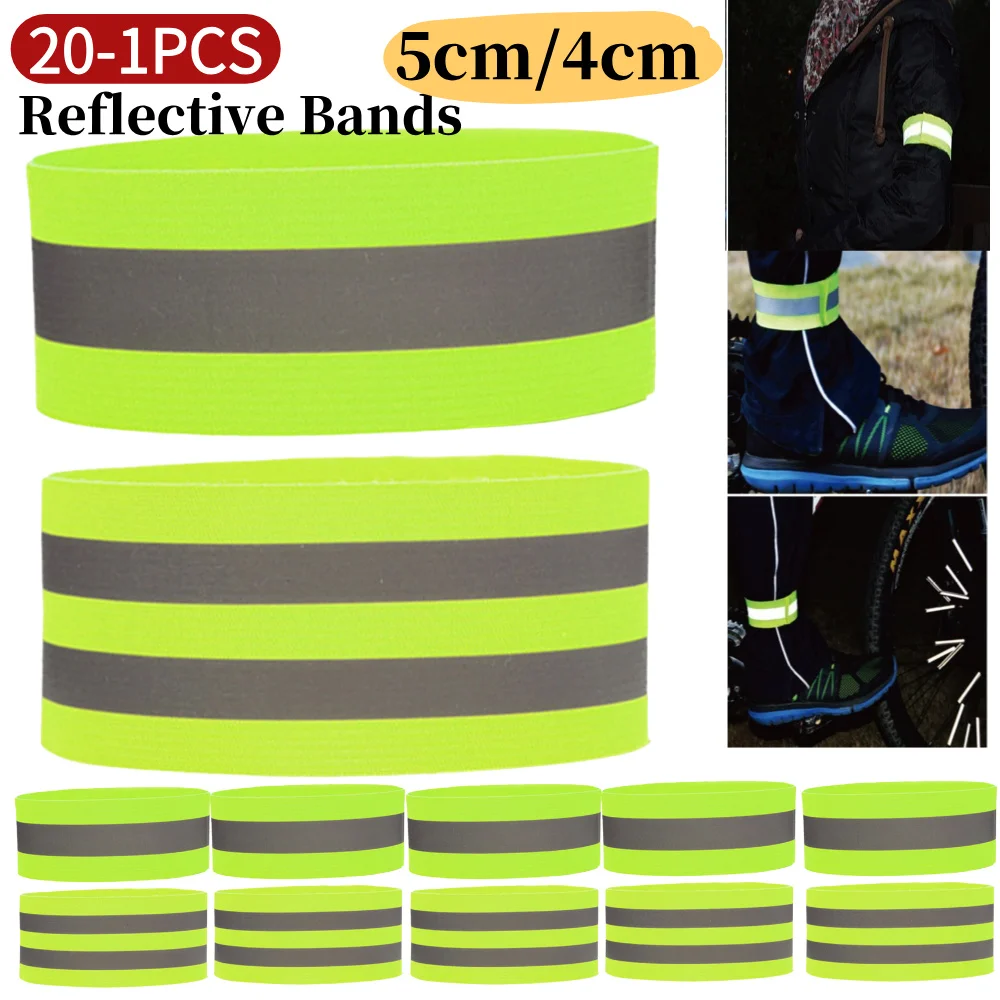 Arm Wrist Ankle Leg Bands High Visibility Reflective Tape Straps Reflective Bracelet Strap for Night Walking Cycling Running
