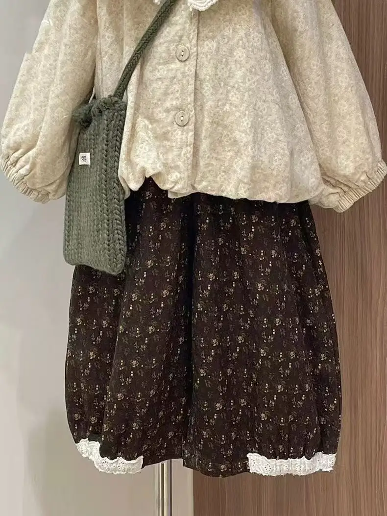 

Spring and Autumn Girls' Set Fashion Children's Long Sleeve Fashionable French Doll Collar Shirt Floral Pants Two-piece Set