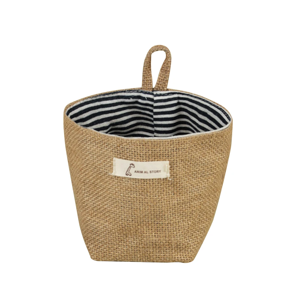

Hanging Storage Bag Jute Blue Fabric Multifunctional Pots Plants Baskets Small Sacks Striped Home Storage Organization Eco