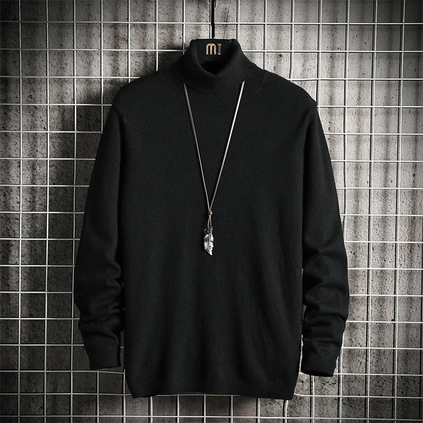 

Trendy Men's High Collar Knitted Sweater Loose Fit Overhead Winter Base Layer irt Pure Color Warmth Casual Loose Sle