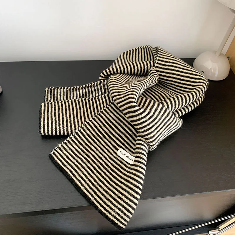 Knitted Striped Scarf Minimalist Chic Trendy Versatile Soft Warm Winter Neck Wrap for Women Casual Outing Commute