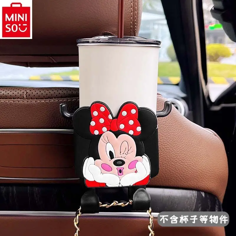 

MINISO Car Seat Back Hook Cute Cartoon Mickey Anime Water Cup Holder Car Rear Backrest Storage Interior Items