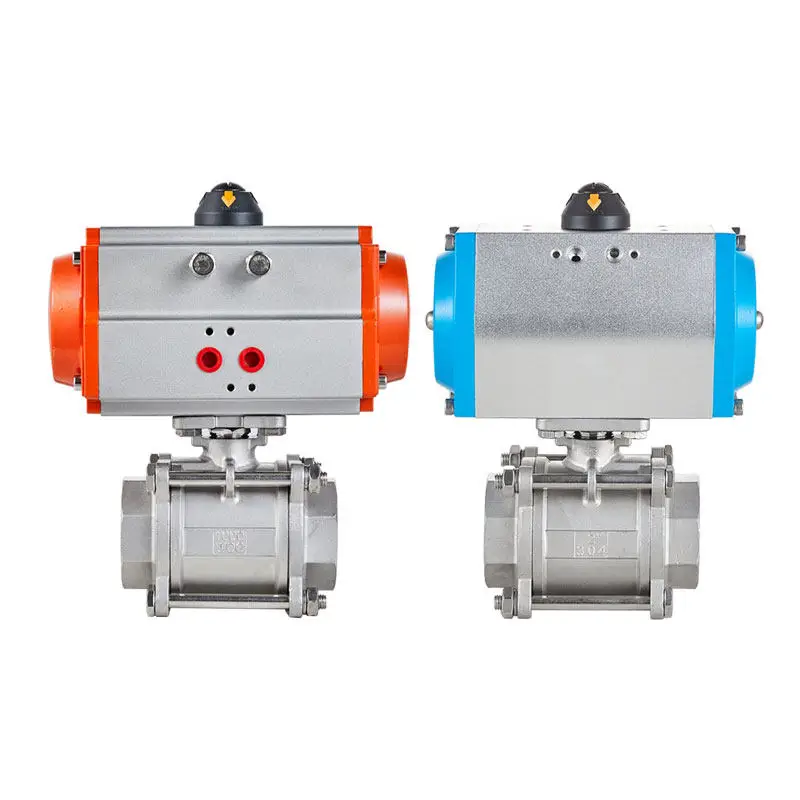 Válvula de Esfera Pneumática de Aço Inoxidável 304 Q611F-16P de Plataforma Alta, 3 Peças, Rosca, Resistente a Vapor, Cilindro de Dupla Ação DN15-DN80