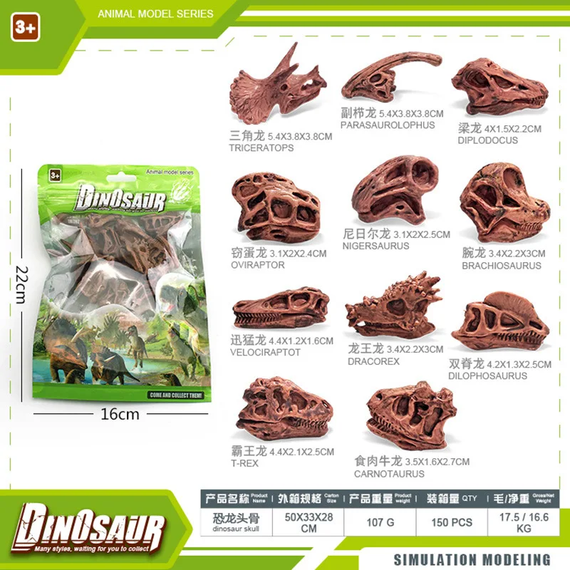 1Set Kids Simulation Archaeological Excavation Dinosaur Skull Toy Mini Jurassic Dinosaur Fossil Skeleton Model Desktop Ornaments