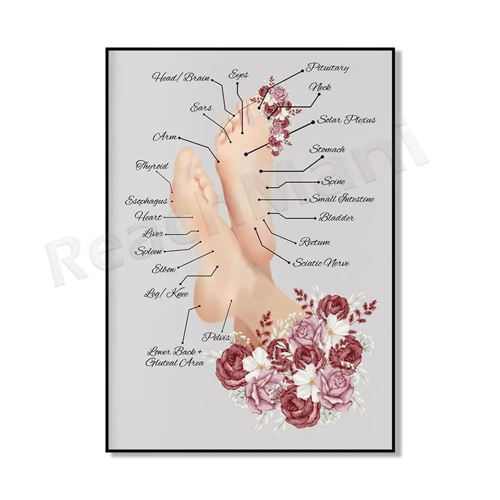 Reflexology information map reflexology acupuncture and moxibustion art massage therapist canvas painting spa decoration
