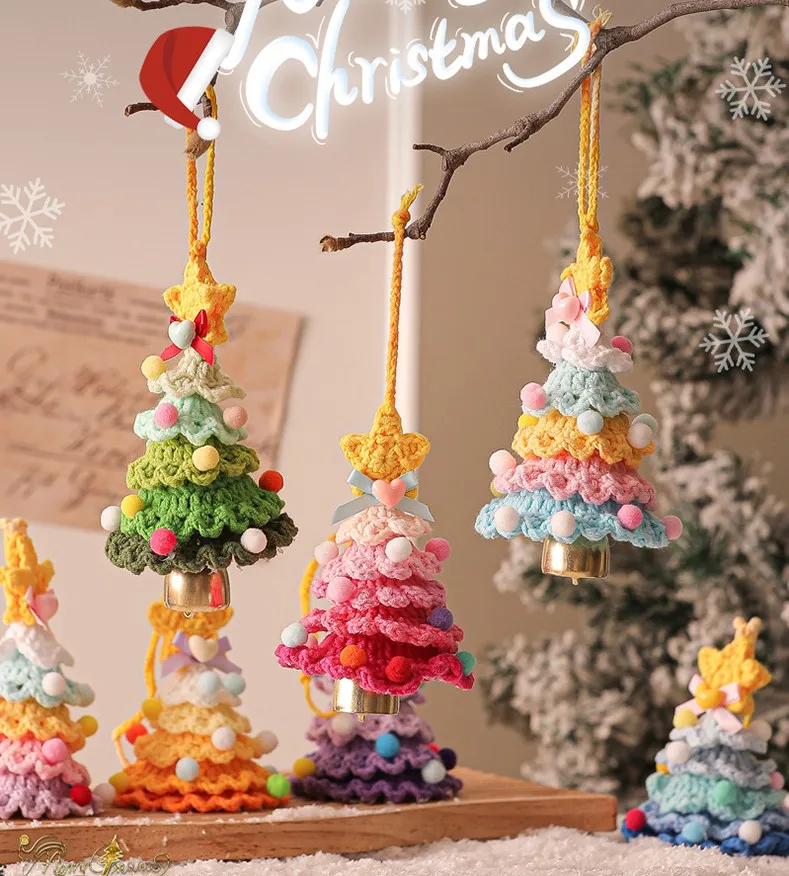 

Crochet Christmas Tree Ornament Handmade Knitted Xmas Decor With Bell Car Hanging Pendant Gift for Home Decoration ni724
