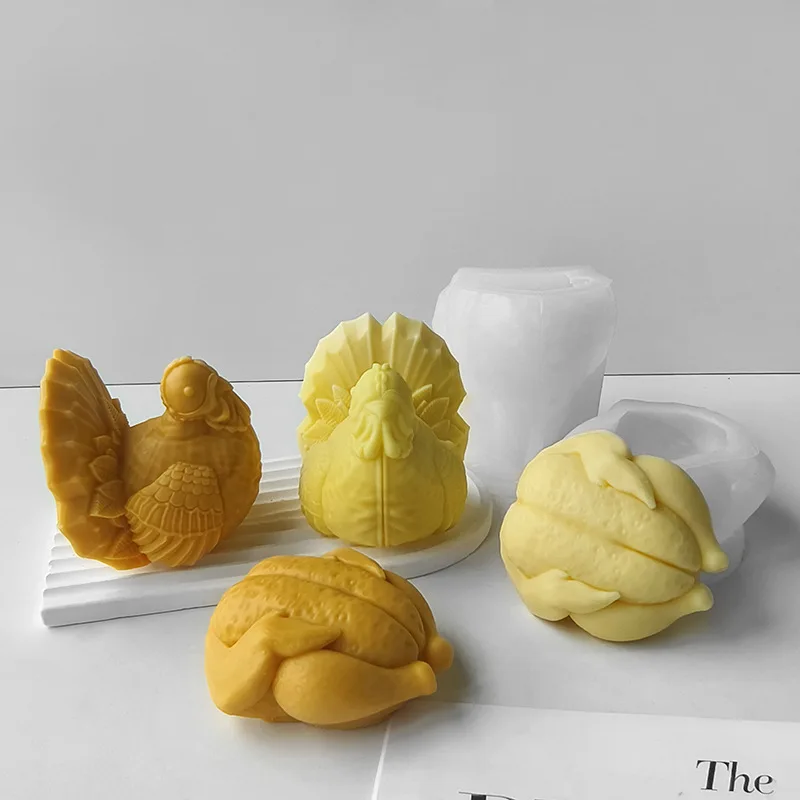 3D Thanksgiving Day Turkey Roast Chicken Silicone Mold DIY Aromatherapy Candle Plaster Mould mochi squishy toy moulds
