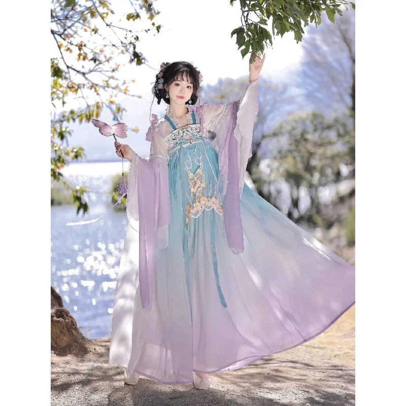Chest-length skirt, daily Han element embroidery, Tang-made Han clothing, fairy air spring and summer suit