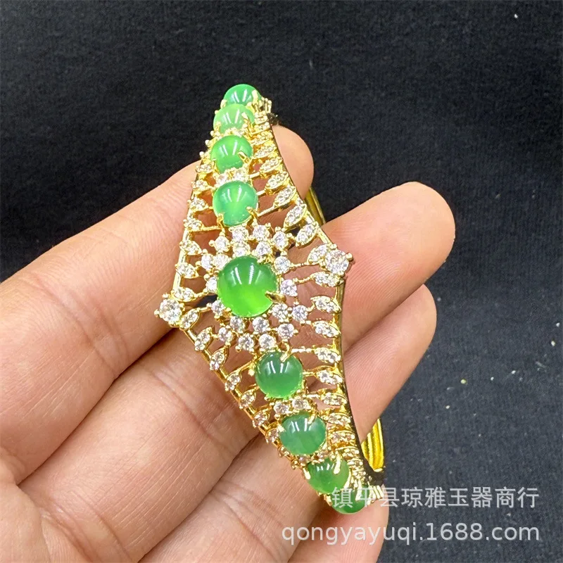 New Women'S Watch Leather Chalcedony Bracelet Green
