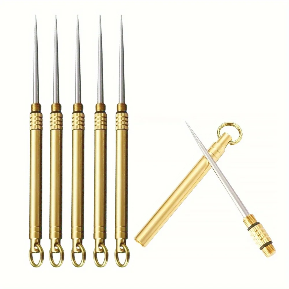 Portable Stainless Steel Tooth Pick with Brass Storage Tube Reusable Metal Toothpick Holder Keychain Mini Pocket Teeth