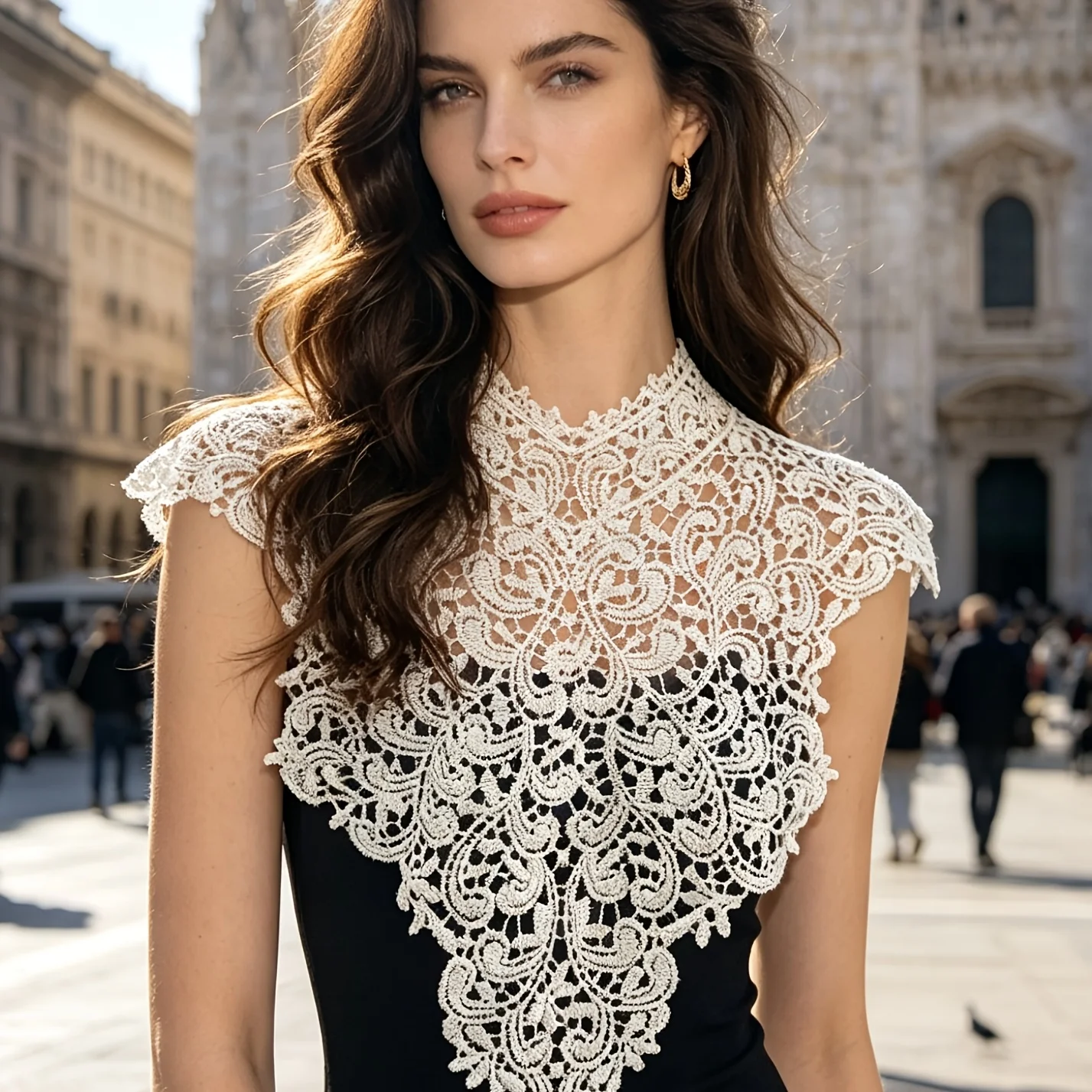 Eleganter Vintage-Spitzenschal als falscher Kragen, ausgehöhltes Häkel-Frontkragen-Accessoire, nur der falsche Kragen (ohne Kleidung) – Detail 2