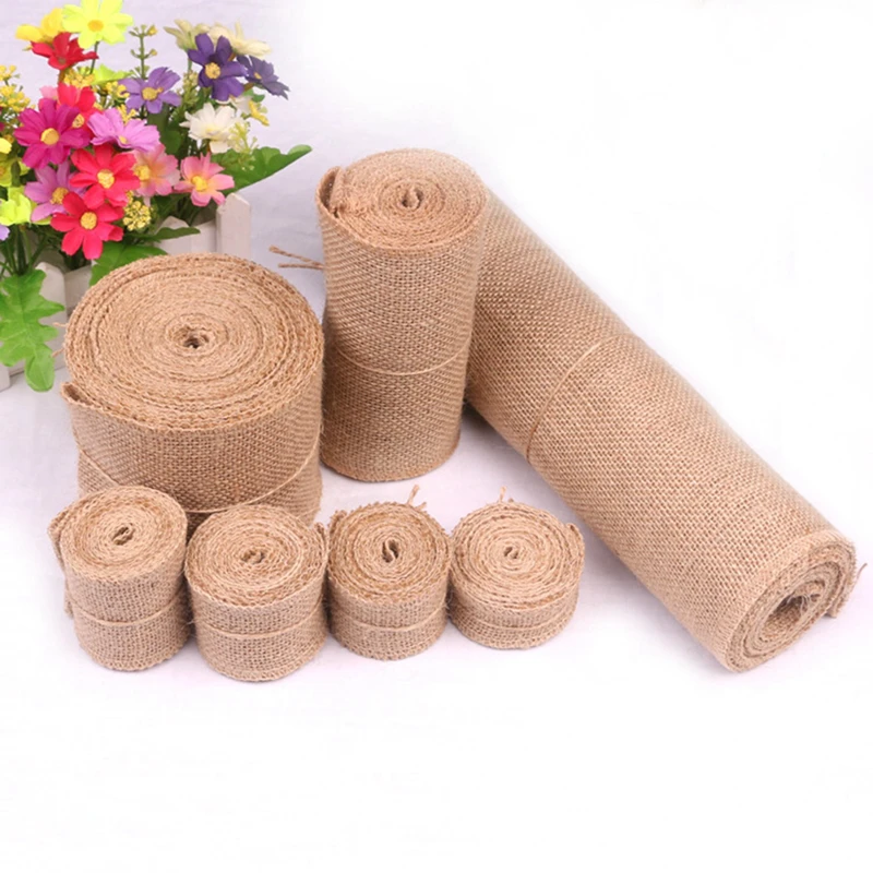 

LuanQI-Natural Jute Burlap Ribbons for Crafts, Vintage Rustic Wedding Party, Decorative DIY Home Supplies, Gifts, 2M/Roll