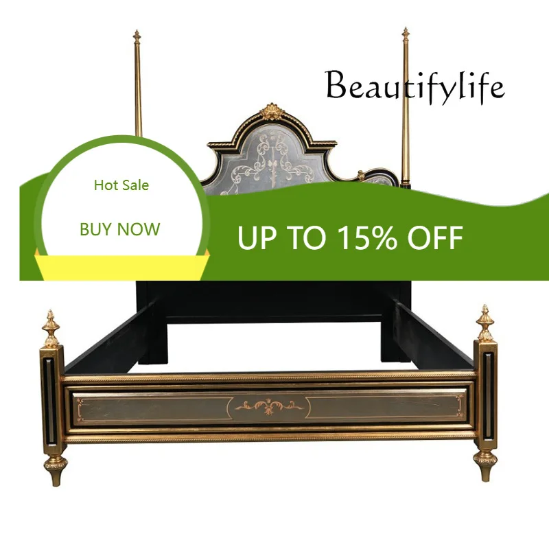 

Solid Wood 2m Double Bed Bedroom Neoclassical Carved Bed Master Premium Painted Column Bed X