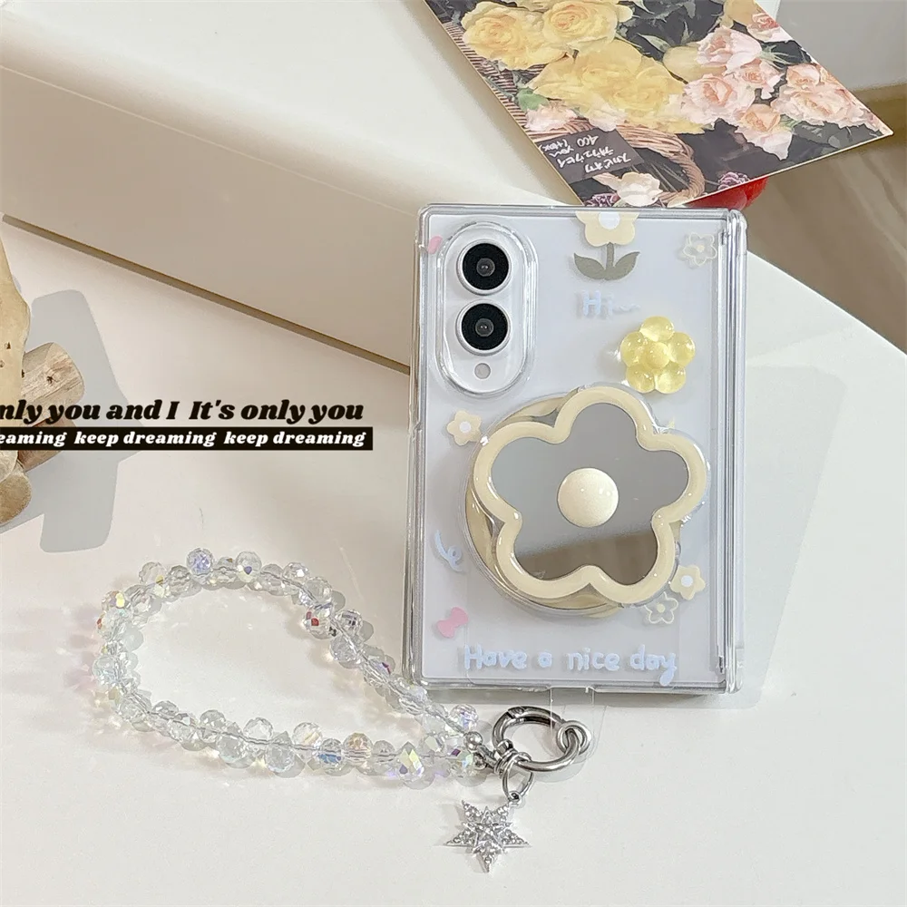 Kawaii Cartoon Cute Yellow flowers Magnetic Phone Case for Samsung Galaxy Z Fold 8 Ultra Cover For Magsafe Stand Chain Cases