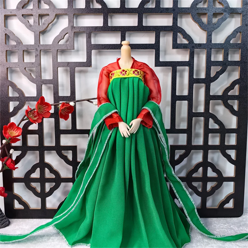 1/6 Maßstab Weibliches klassisches Hanfu-Kleid im antiken Stil mit weiten Ärmeln und trägerlosem Design für 12'' Tbl Ph Actionfigur-Körpermodell – Detail 11