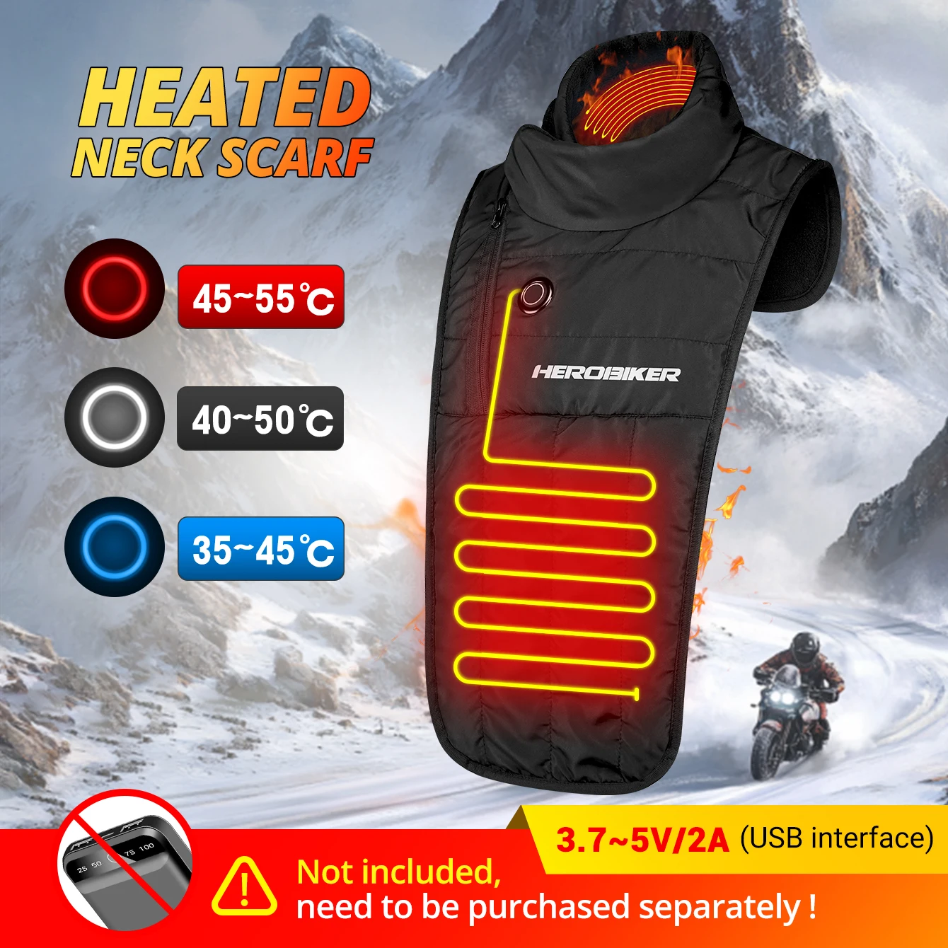 Winter Warm Heated Scarf Windproof Motorcycle Electric Heating Neck Outdoor Riding Self Heating Scarf