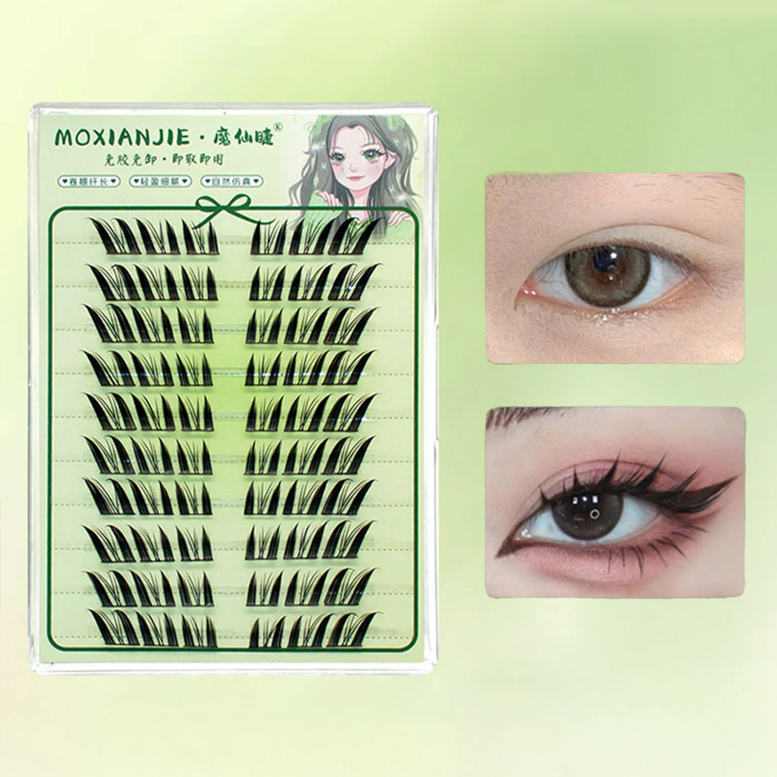 No Glue Fake Eyelash extenstions Clusters Fox- eye manga lashes Vivid Daily false eyelashes Extension for Beauty Cosplay makeup