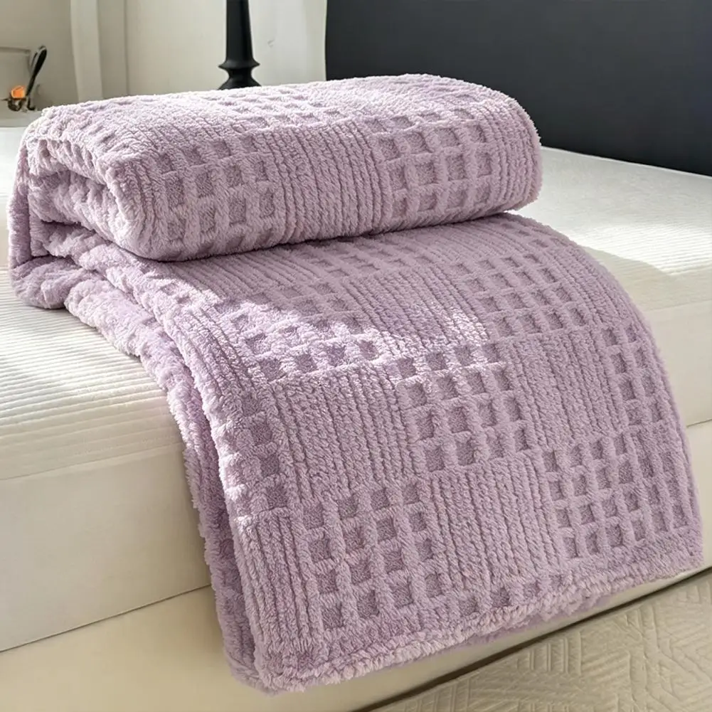 High Density Velvet Throw 3d Waffle Checkered Throw Blanket Solid Color Milk Fleece Plush Cover Soft Cozy Fleece for Couch