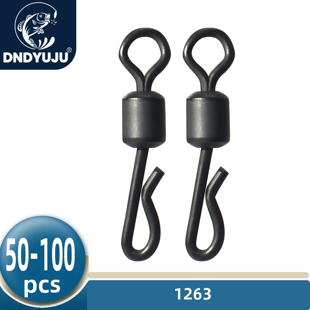 DNDYUJU Matte Black Rolling Quick Change Swivels Carp Rigs Long Body Q-shaped Swing Snap Connector Carp Fishing Accessories