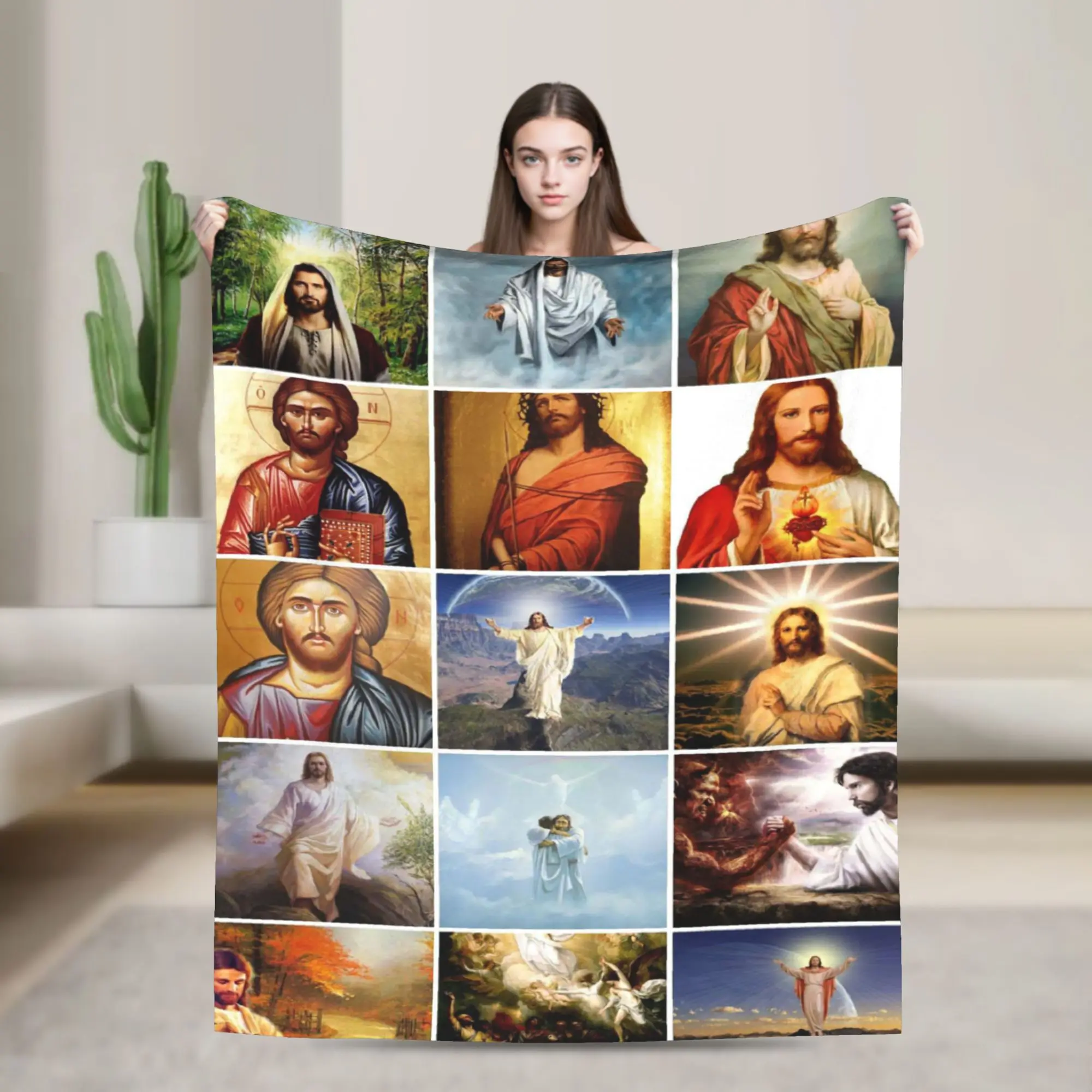 يسوع الكولاج البطانيات الصوف تكييف الهواء المسيحية الله يبارك المحمولة سوبر لينة رمي بطانية للسرير أفخم رقيقة لحاف #2