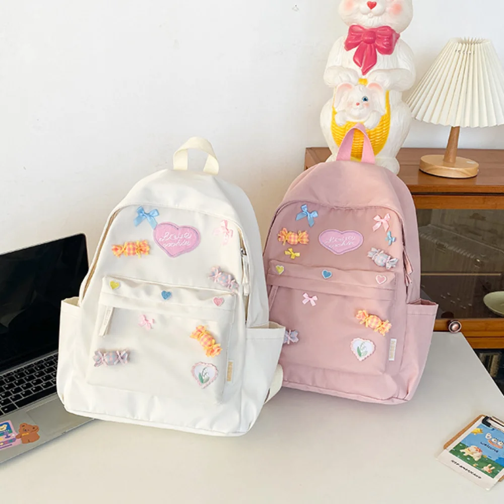

Bowknot Students School Backpack Heart Candy Women Shoulder Bag Candy Color Japanese Style Commuting Backpack Teen Student