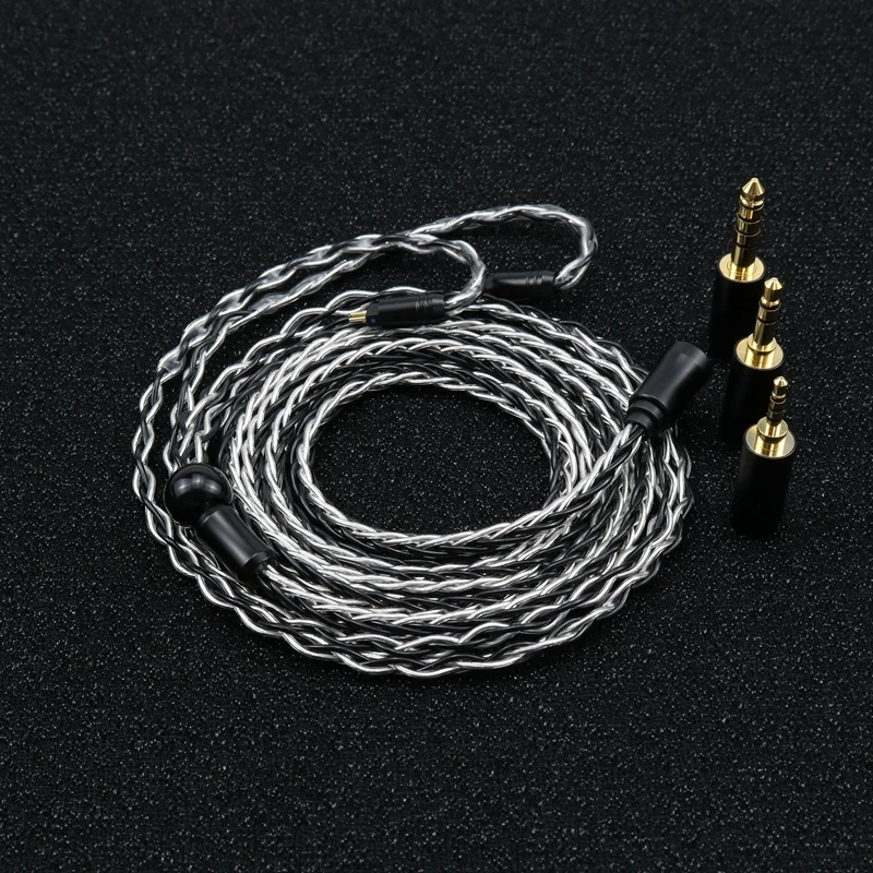 XINHS 8 Core Silver Black Silver Plated Cable Modular Cable with Replaceable Audio Plug