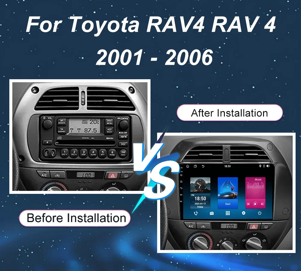 Android 16 Carplay Car Radio For Toyota RAV4 2001 2002 2003 - 2006 Auto Navigation Multimedia Video Player Stereo Head Unit WIFI