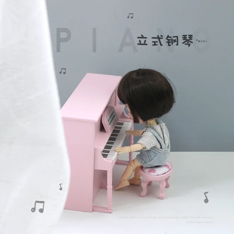 

1:12 Wooden Upright Piano Doll House Accessories Ob11 Miniature Toys Musical Instrument Photography Props Model Music Room Scene