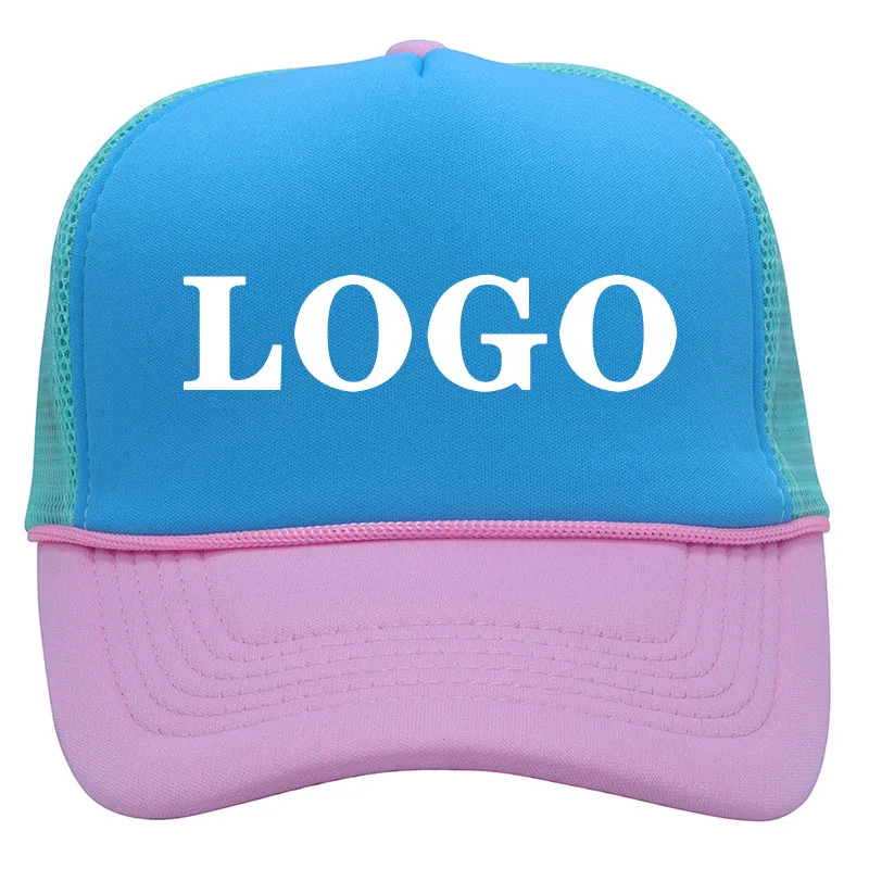 Outdoor 5-Panel Breathable Mesh Baseball Cap Custom Logo Color Block Trucker Hat with Rope Blank Trucker Cap